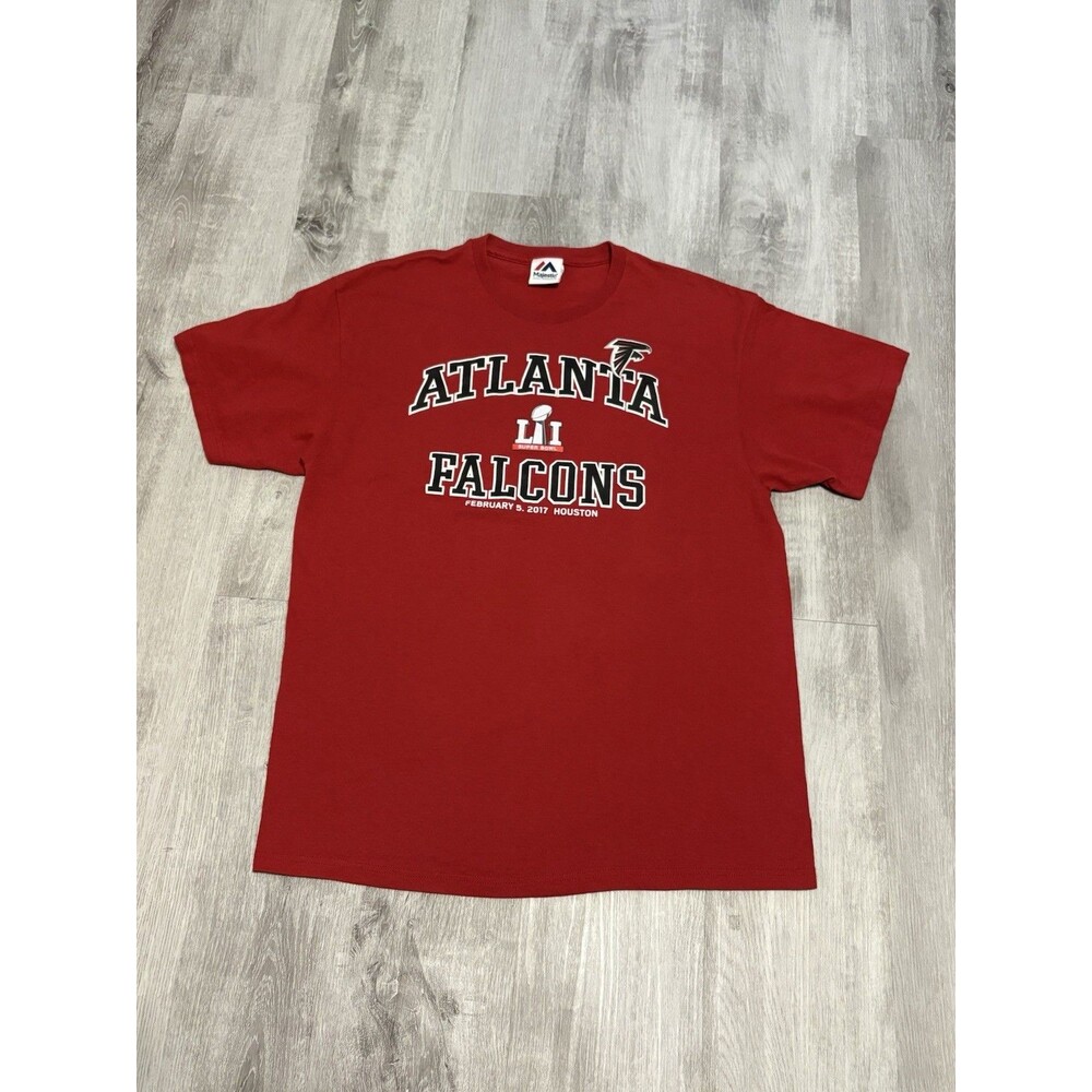 Majestic ATLANTA FALCONS T-Shirt Men's XL Red Short Sleeve Crewneck Superbowl LI
